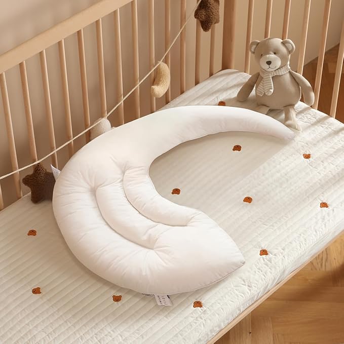 Choc chick Curve Long Toddler Kids Body Pillow for Sleeping, 34x27 inches Moon Shape Soft Child Hug Pillow, 100% Natural Cotton Pillowcase, Washable & Breathable Crib Pillow for Kids