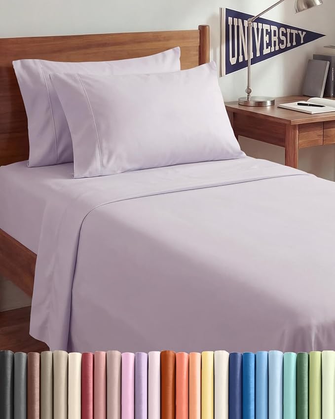 Twin XL 4 Piece Sheet Set - Comfy, Breathable & Cooling - Soft Hotel Luxury Bedding for Women, Men, Kids, Teens & Children - 1 Flat & 1 Fitted Sheet & 2 Pillowcases w/ Deep Pockets - Light Lavender
