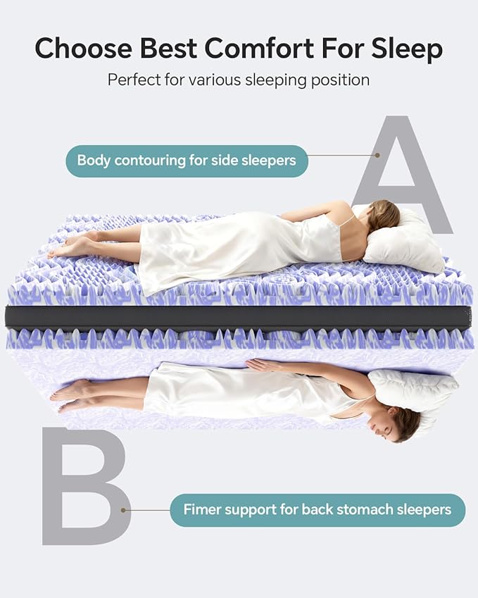 ChiXpace Dual Layer 4 Inch Memory Foam Mattress Topper Twin XL - 2 Inch Gel Memory Foam and 2 Inch Pillow Top Mattress Pad, 7-Zone Egg Crate Twin XL Size Mattress Topper (Black-White)