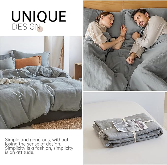 Simple&Opulence 100% Linen Duvet Cover Set 2pcs Basic Style Natural French Washed Flax Solid Color Soft Breathable Farmhouse Bedding with Button Closure - Ultimate Grey, Twin