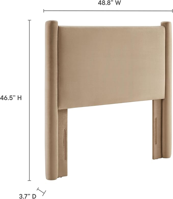 Modway Rael Twin Upholstered Headboard with Pillars in Taupe – Velvet Headboard – Stain-Resistant Performance Velvet Headboard for Twin Beds
