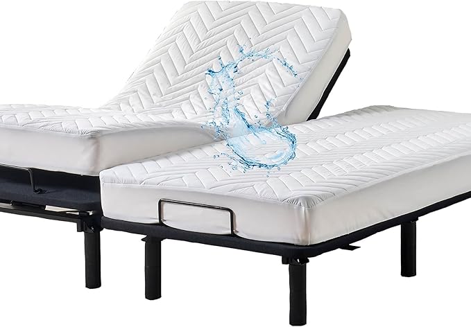 Kingnex Quilted Waterproof Split King Mattress Protector for Adjustable Bed Fitted Sheet Style Padded Mattress Pad Cover