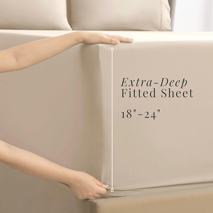 Hearth & Harbor Extra Deep Pocket Sheets - Fits Mattress 18-24 Inches Deep - Extra Deep Pocket Full Size Sets - 6 Piece Full Size - Full - Cream