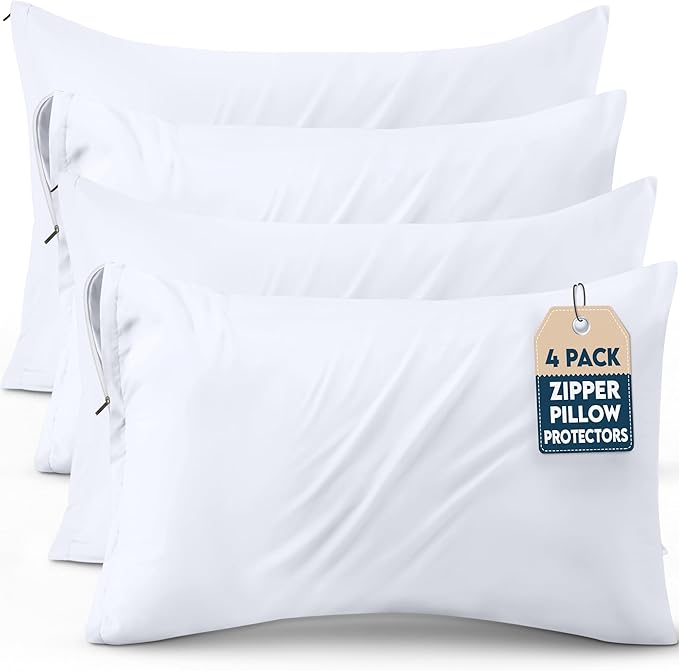 Utopia Bedding 4 Pack Pillow Protectors with Zipper King Size, Soft Brushed Microfiber Fabric Pillow Cases, Shrinkage and Fade Resistant Pillow Covers (White)