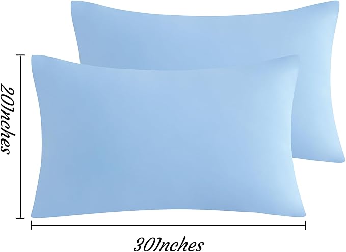 NTBAY Queen Pillow Cases Set of 2, 2 Pack Brushed Microfiber 20x30 Pillow Cases, Soft, Wrinkle, Fade, Stain Resistant Sky Blue Pillow Cases with Envelope Closure, 20x30 Inches, Sky Blue