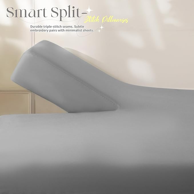 Manyshofu 4 Piece Split Head King Sheets Sets for Adjustable Bed Sheet, Flex Head Split Top King Sheets Grey Sheet Set - 1800 Thread Count Bedding Set with 14-16 Inch Deep Pockets