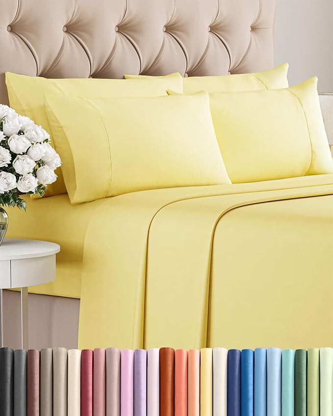 Cal King 6 Piece Sheet Set - Comfy, Breathable & Cooling - Hotel Luxury Bedding for Women, Men, Kids, Teens & Children - 1 Flat & 1 Fitted Sheet & 4 Pillowcases w/ Deep Pockets - Wrinkle Free - Yellow
