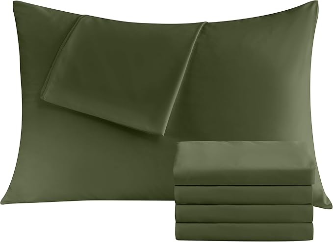 Pillowcases Standard 4 Pack, 20x26 Pillow Cases with Envelope Closure, Soft Plain Brushed Microfiber Covers Breathable Wrinkle-Resistant, Olive Green