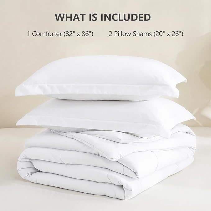 CozyLux Full Size Comforter Sets - 270GSM White Bedding Sets for All Seasons, 3 Pieces Box Stitched Bed Set with 1 Down Alternative Comforter and 2 Pillow Shams, Soft, Lightweight, Breathable