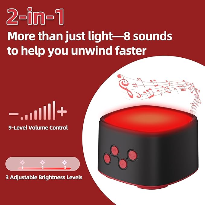 2-in-1 Red Light for Sleep with White Noise, Red Light Relaxation Lamp, Ideal for Bedroom, Meditation, Naps, Yoga and Travel