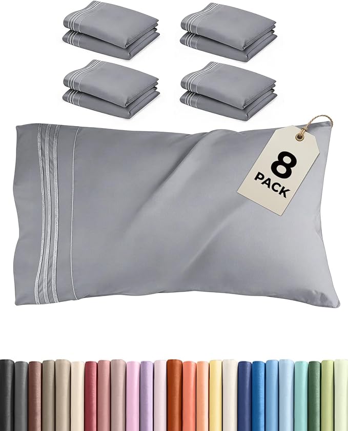 King Pillow Cases Set of 8 - Ultra Soft Hotel Quality Pillowcase Covers - Comfy. Cozy & Wrinkle Free - Shrink, Stain and Fade Resistant - Machine Washable Pillow Protectors - 8 Piece Set - Steel Blue
