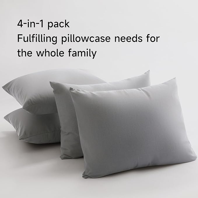 BEITE 4 Pack Pillow Case Protectors Queen-LightGray 20×30 Inches with Smooth Zipper Design -Comfortable and Skin-Friendly Pillowcase