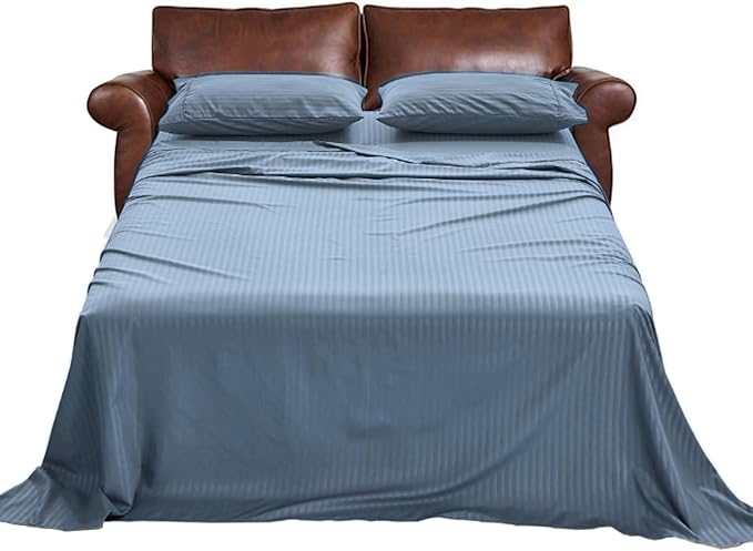 Kingnex Striped Sofa Bed Sheets Queen for Sleeper Sofa Bed Soft Double Brushed 4 Piece Bedding Pillowcase Set (60"x74"x6") Blue