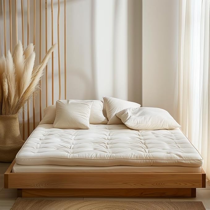 Sleep and Beyond myWoolly Latex Topper, 100% Natural Wool and Latex Filled Mattress Topper,3 in Thick, Twin XL 39x81, Ivory