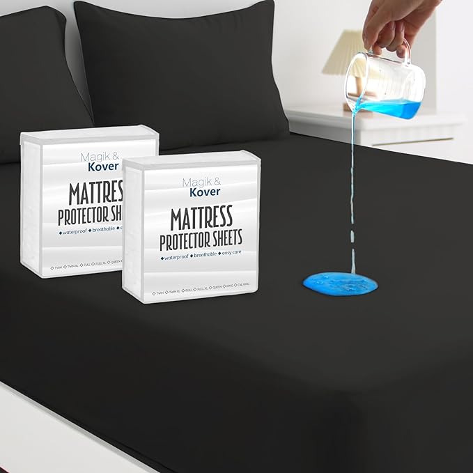 2 Pack Queen Mattress Protector Waterproof Cover, Waterproof Bed Queen Fitted Sheet Only, Machine Washable 18" Deep Pocket Mattress Covers for Bed, Black