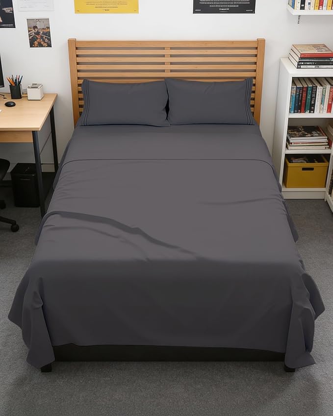 Full XL Bed Sheet - 4 Piece Full XL Bed Sheets Set - Ultra-Soft, Breathable & Cooling - Hotel Luxury Bedding for Women & Men with Deep Pockets - Wrinkle Free & Fade Resistant - Oeko-Tex - Dark Grey
