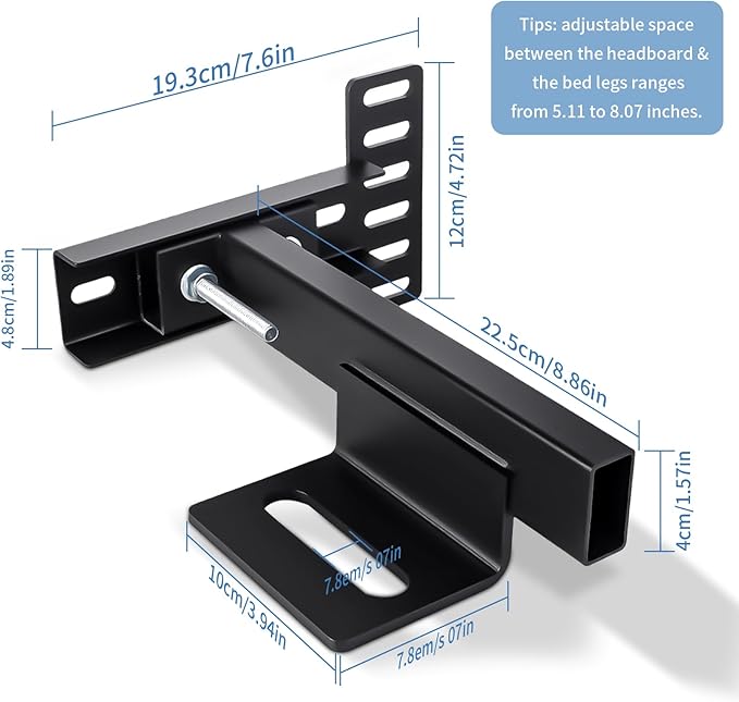 Adjustable Headboard Brackets for Metal Bed Frame with Footboard Extension Kit - Universal Heavy Duty Headboard Mounting Brackets Fit Twin, Full, Queen, King Size Beds, 2 Pack Matte Black