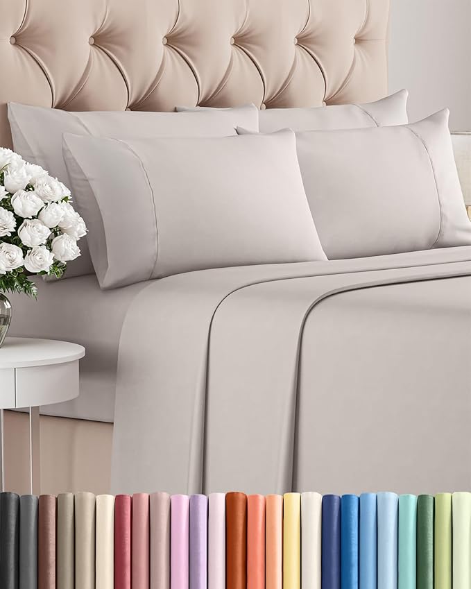 King 6 Piece Sheet Set - Comfy, Breathable & Cooling - Hotel Luxury Bedding for Women, Men, Kids, Teens & Children - 1 Flat & 1 Fitted Sheet & 4 Pillowcases w/ Deep Pockets - Wrinkle Free - Light Grey