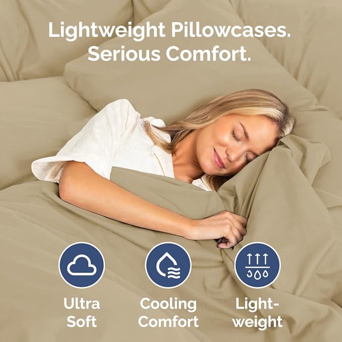 Body Pillowcases Set of 4-20x54 Long Body Pillow Case - Soft Body Pillow Cover for Sleeping & Side Sleepers - Comfy, Cozy Breathable & Fade Free - Machine Washable w/Envelope Enclosure - (Beige)