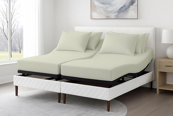 Split Cal King Sheets- California Sheets Sets for Adjustable Bed- 16 Inch Deep Pocket- Sleep Number 7 Pcs Set- Easy Fit- Wrinkle Free- Hotel Luxury Bed (Ivory Solid)