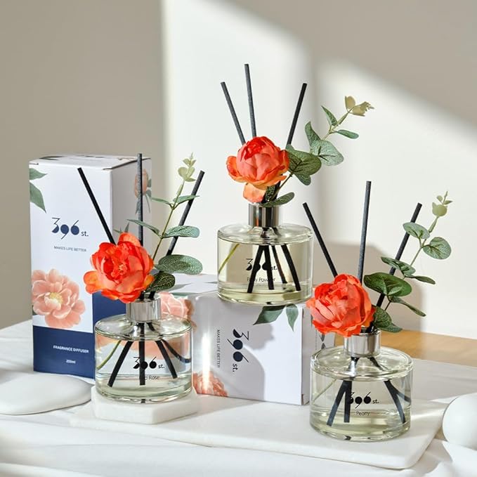 396 st. Peony Flower Reed Diffuser, Baby Powder(Also Known as Refreshing Air), 200ml(6.7oz) / Reed Diffuser Sets, Home Fragrance, Scented Oils, Home & Bathroom Décor