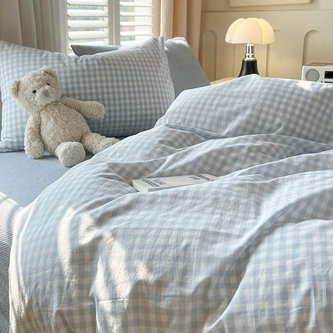 Nayoroom Gingham Duvet Cover Full Size Blue White Plaid Checkered Comforter Cover 3 Pcs Soft Breathable Washed Microfiber Grid Farmhouse Bedding Set with Pillow Shams