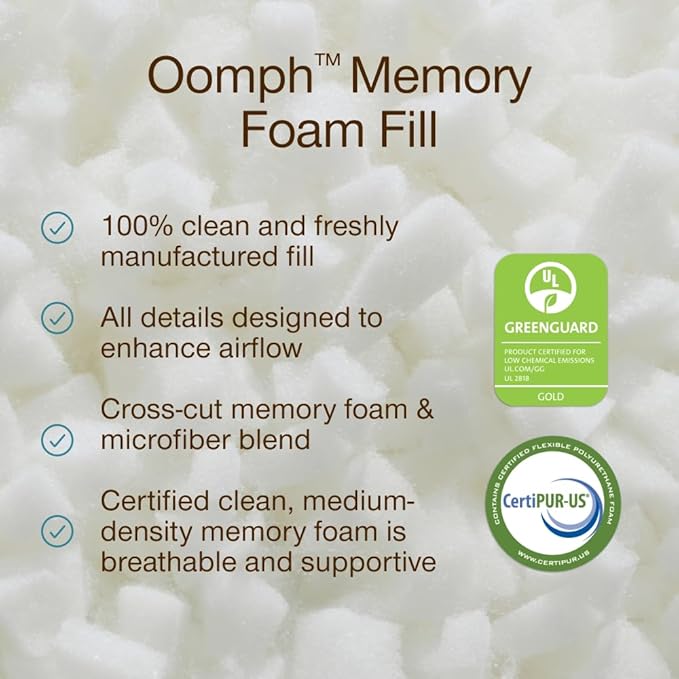 Coop Home Goods Extra Oomph Fill, Cross-Cut Memory Foam, Medium Density Pillow Fill, Extra Fill Bag, Refill to Customize Your Premium Adjustable Pillow, GREENGUARD Gold and CertiPUR-US Certified
