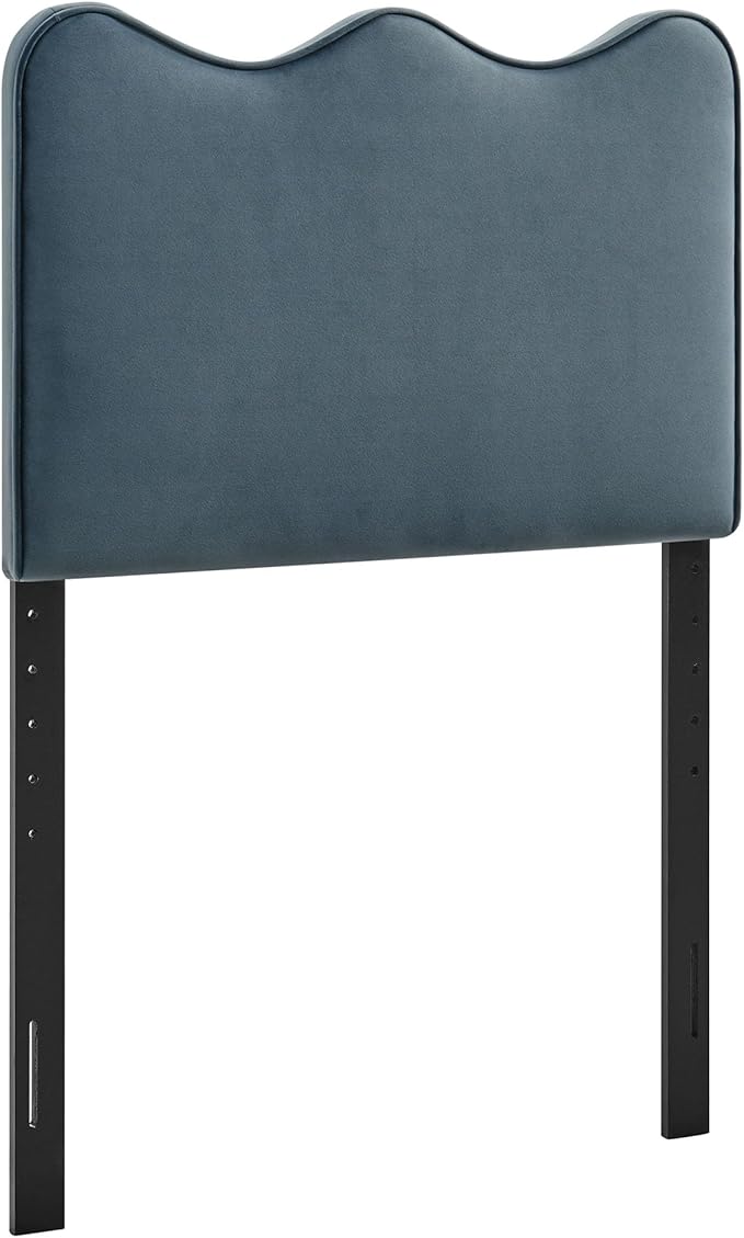 Monday Athena Twin Size Performance Velvet Adjustable Headboard in Cadet Blue - with Scalloped Wave Design and Stain-Resistant Velvet Upholstery