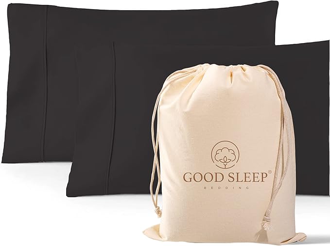 1000 TC Black Standard Pillowcases Set of 2 100% Egyptian Cotton Pillow Cases with Long Staple Cotton & Sateen Weave, Silky Soft Hotel - Like Bed Pillow Covers for Comfy Sleeping, Snug Fit