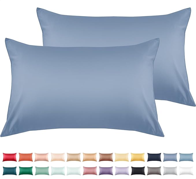 Warmstar Cotton Pillow Cases Queen Size Set of 2, 600 Thread Count Pillowcases 20x30 Inches, Soft Long Staple Cotton Pillowcases Breathable with Envelope Closure,Denim Blue