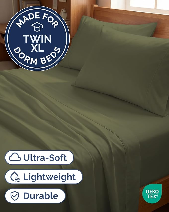 Twin XL 4 Piece Sheet Set - Comfy, Breathable & Cooling - Soft Hotel Luxury Bedding for Women, Men, Kids, Teens and Children - 1 Flat & 1 Fitted Sheet & 2 Pillowcases with Deep Pockets - Sage Green