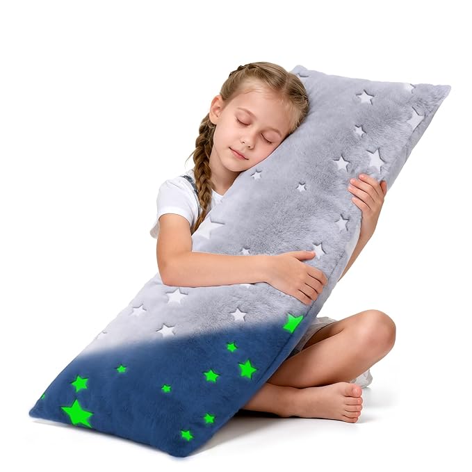 Cloele Body Pillow Cover Glow in The Dark Long Pillow Cases Full - 21x54 inches Grey Star Ultra Soft Body Pillowcase for Kids Girls Boys Decorative Body Pillow Pillowcases(Only Cover)