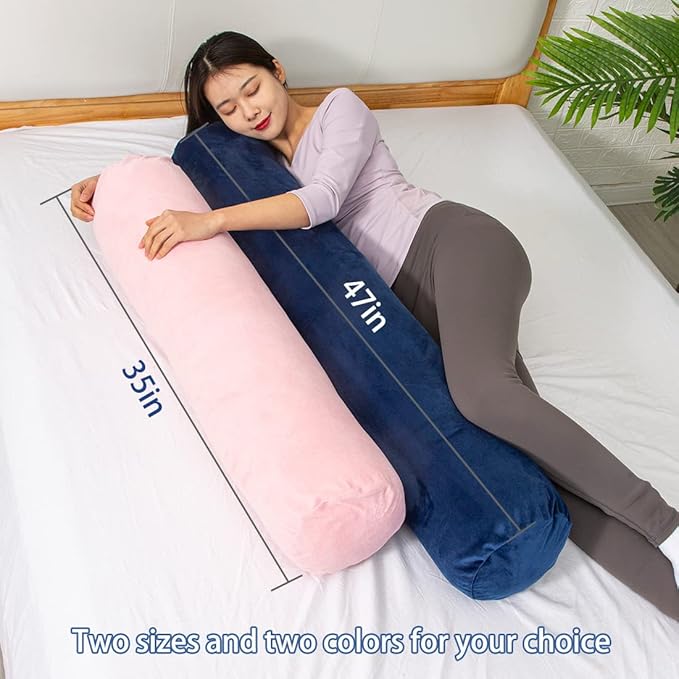 1 MIDDLE ONE Body Pillow, Bolster Pillow with Removable Velour Cover, Long Round Roll Cylinder Pillow for Bed, 35" x 7.87", Pink