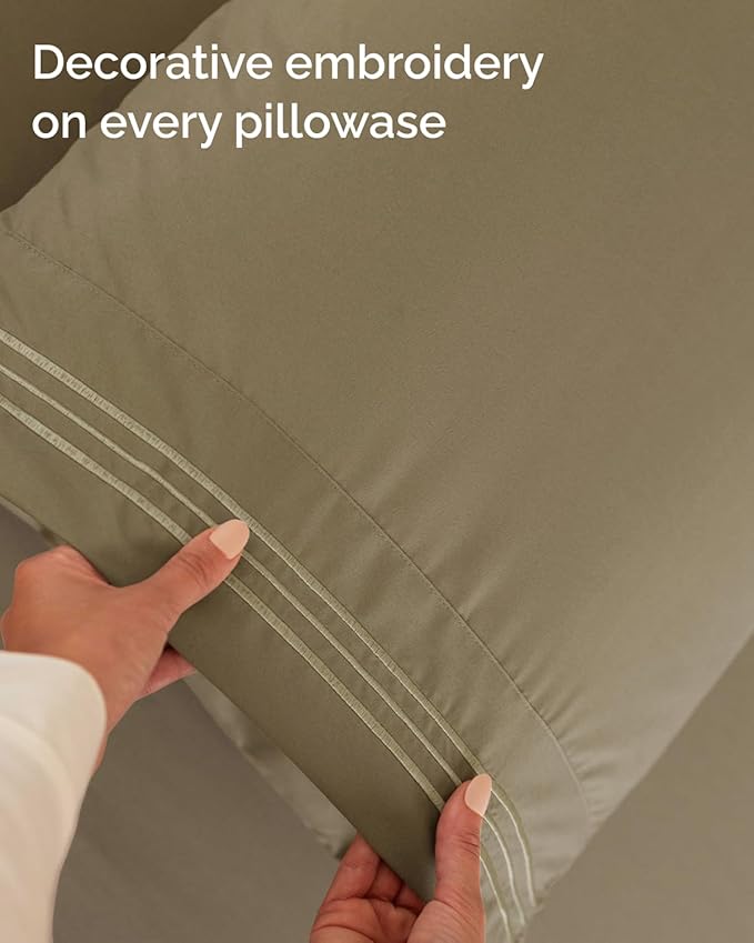 Twin XL Size 3 Piece Sheet Set - Comfy Breathable & Cooling Sheets - Hotel Luxury Bed Sheets for Women & Men - Deep Pockets, Easy-Fit, Extra Soft & Wrinkle Free Sheets - Khaki Oeko-Tex Bed Sheet Set