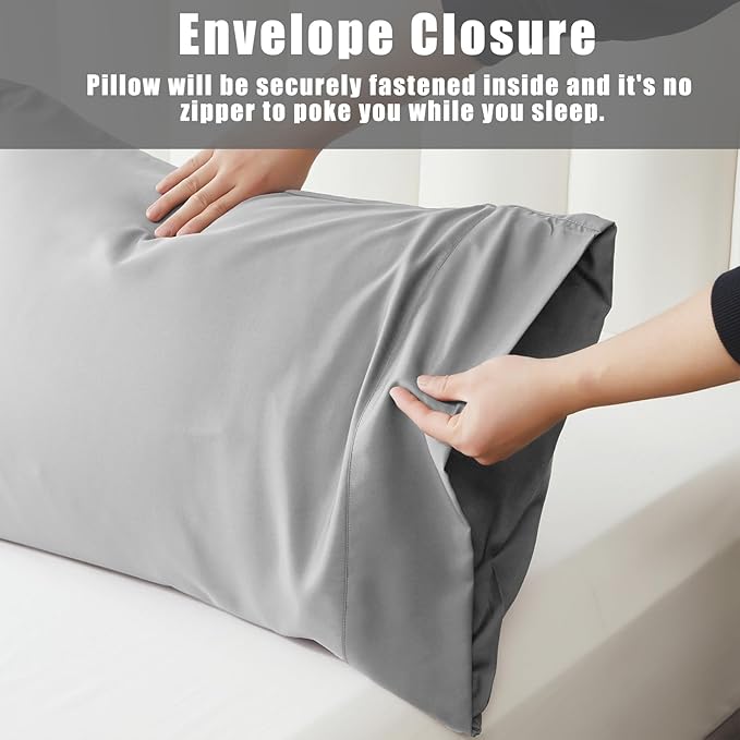TELUS Pillow Cases King Size 2 Pack, Bamboo Rayon Cooling Pillowcases with Envelope Closure, Cool Breathable Pillow Case for Hot Sleepers & Night Sweats, 20x36 inches, Sliver Grey