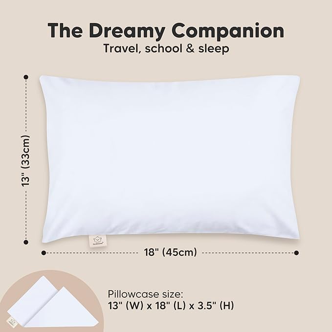 Toddler Pillow with Pillowcase - 13x18 My Little Dreamy Kids Travel Bed Pillows for Sleeping, Organic Cotton Small Pillowcase, Soft & Breathable, Machine Washable, Toddlers 2-5 years old (Baby Blue)