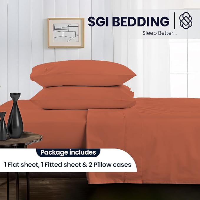 SGI bedding 100% Egyptian Cotton Sheets RV King Size – 600 Thread Count Sheets Set, Soft, Cooling, 15" Deep Pocket, Luxury Hotel Bedding, Breathable, Durable - Terracotta
