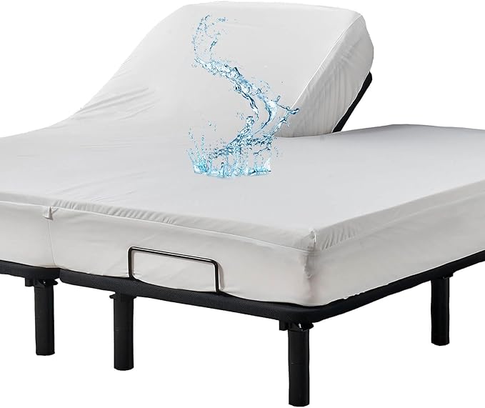 Waterproof 32-34 Split Top King Mattress Protector for Adjustable Bed Flex Head Fitted Sheet Style with Elastic Deep Pocket Mattress Cover Split Top King