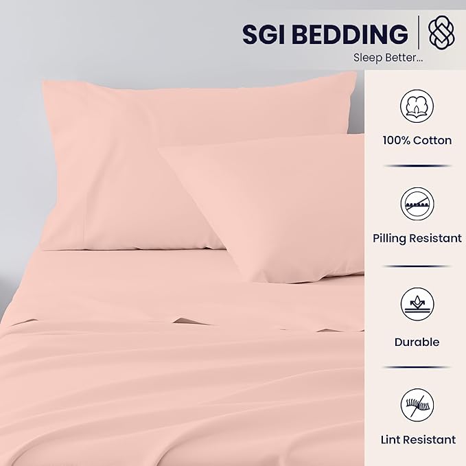 SGI Split King Sheet Set for Adjustable Bed Egyptian Premium Cotton 600 Thread Count Sheets for Sleep Number Bed 15" Deep Pocket 5 Pc Set with 2 Twin XL Fitted Sheets Soft Breathable -Peach
