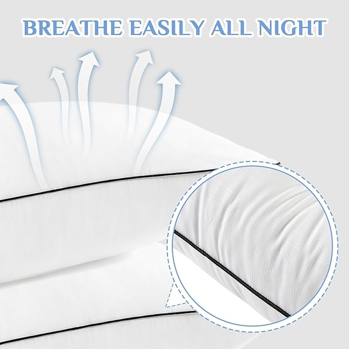 JOLLYVOGUE Queen Size Bed Pillow 1 Pack, Single Pillow for Sleeping, Breathable and Supportive with Down Alternative Fill, Hotel Collection Pillow for Side, Back, and Stomach Sleepers