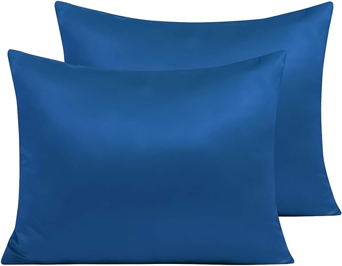 NTBAY Zippered Satin Pillow Cases for Hair and Skin, Luxury Standard Hidden Zipper Pillowcases Set of 2, 20x26 Inches, Royal Blue