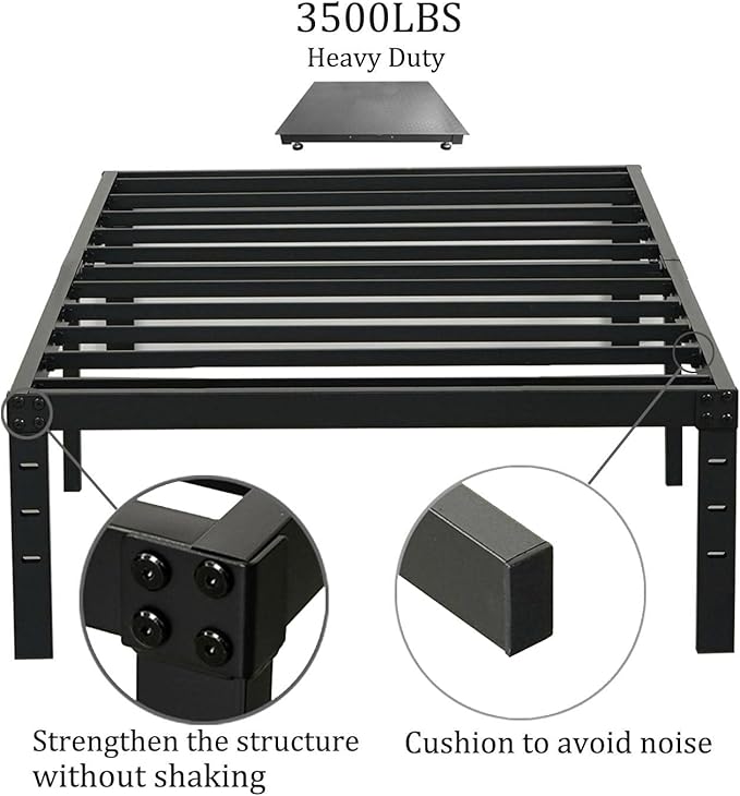 Wulanos Twin Size Bed Frame, 3500lbs Heavy Duty Metal Platform with Steel Slats Support, No Box Spring Needed, 14 inches high Bedframe with Ample Storage, Sturdy and Noise-Free, Black