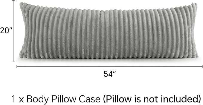 BEDELITE Fluffy Faux Fur Body Pillow Cover with Zipper, Luxury Plush 3D Striped Pillow Cover 20x54 Inches, Super Soft and Cozy Long Body Pillow Pillowcase for Bed Sofa Couch Room Decor(Light Grey)