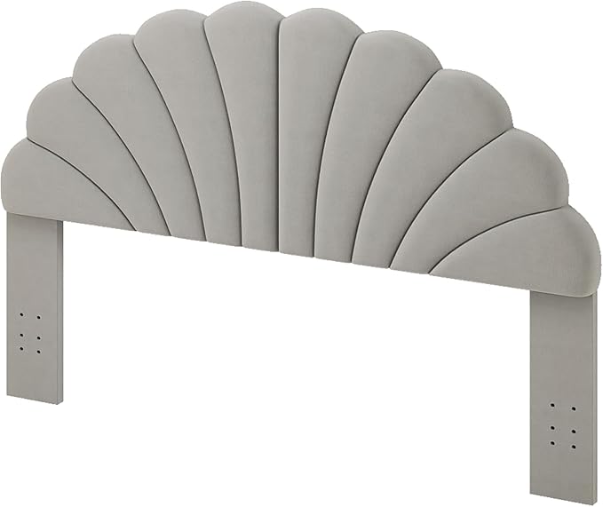 Befurtori Queen Size Headboard Only, Petal Wall Mount Headboard Queen/Full Size for Adjustable Bed Velvet Upholstered Head Board Easy Assembly, Gray