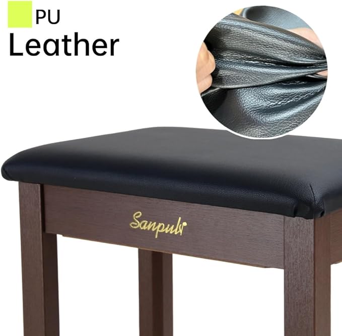 Sanpuli Solid Wood Piano Bench with Storage, Piano Stool and Padded Cushion, Keyboard Bench with Bookcase, Piano Chair and Piano Seat with High-Density Sponges.