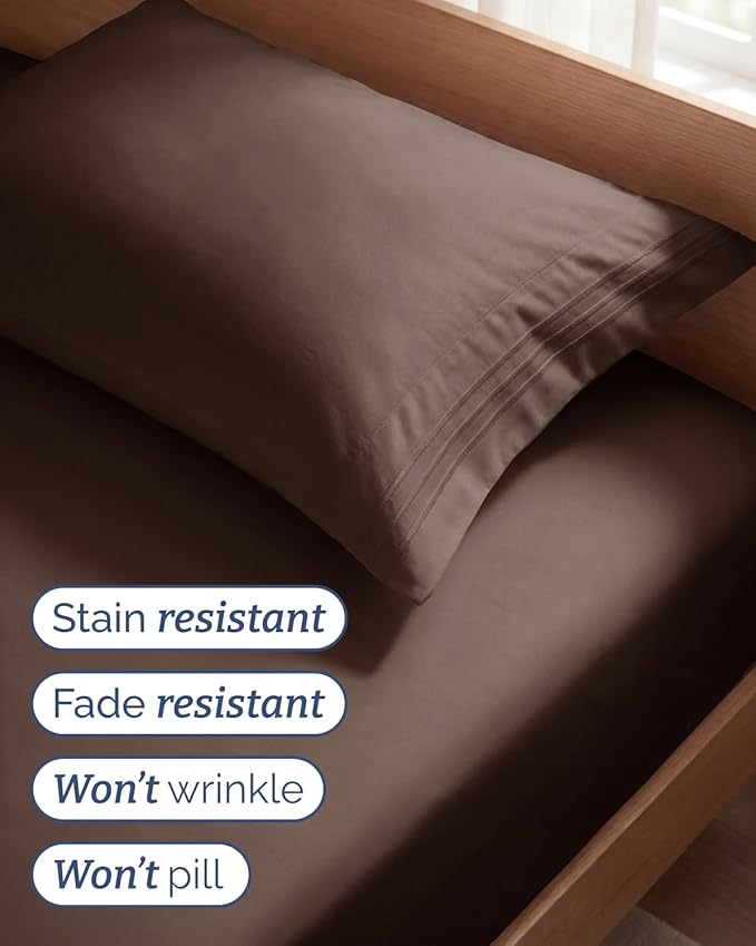 Twin Size 3 Piece Sheet Set - Comfy Breathable & Cooling Sheets - Hotel Luxury Bed Sheets for Women & Men - Deep Pockets, Easy-Fit, Extra Soft and Wrinkle Free Sheets - Brown Oeko-Tex Bed Sheet Set