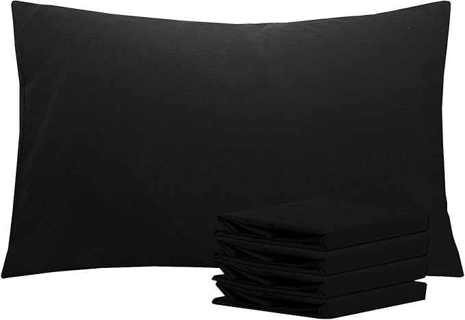 NTBAY Queen Pillowcase Set - 4 Pack Brushed Microfiber 20x30 Pillowcases - Soft, Wrinkle-Free, Fade-Resistant, Stain-Resistant, Black Pillowcases with Envelope Closure - 20x30 Inches, Black