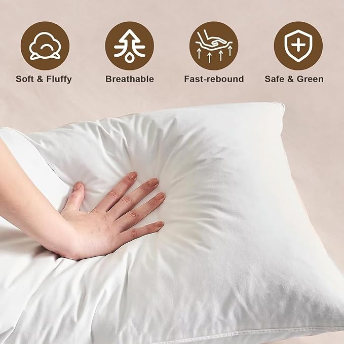 BHZ Goose Down Feather Pillows Standard Size Set of 4 Pack, Luxury Hotel Alternative Collection Bed Pillow for Sleeping Firm Soft Support for Side & Back Sleepers, White
