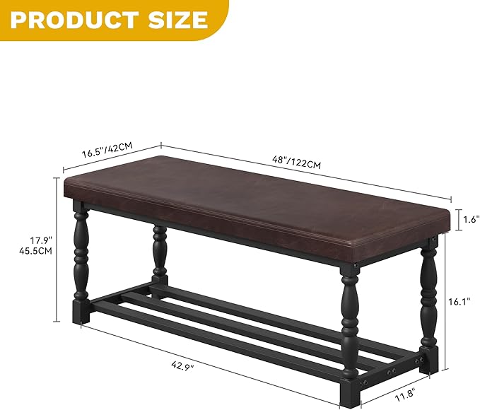DWVO 48" L Entryway Shoe Bench with Cushioned Seat & Storage for 5-6 Pairs of Shoes, Shoe Rack with Roman Style Legs for Hallway Mudroom Dressing Room, Brown & Black