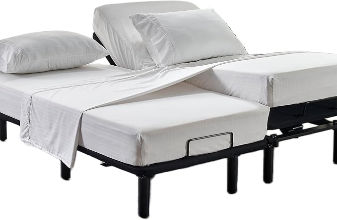 Kingnex Striped Split California King Sheets Sets for Adjustable Bed with Deep Pocket 5 Pieces Include 2 Cali Twin XL Fitted Sheets 1 Flat Sheet 2 King Size Pillowcases White